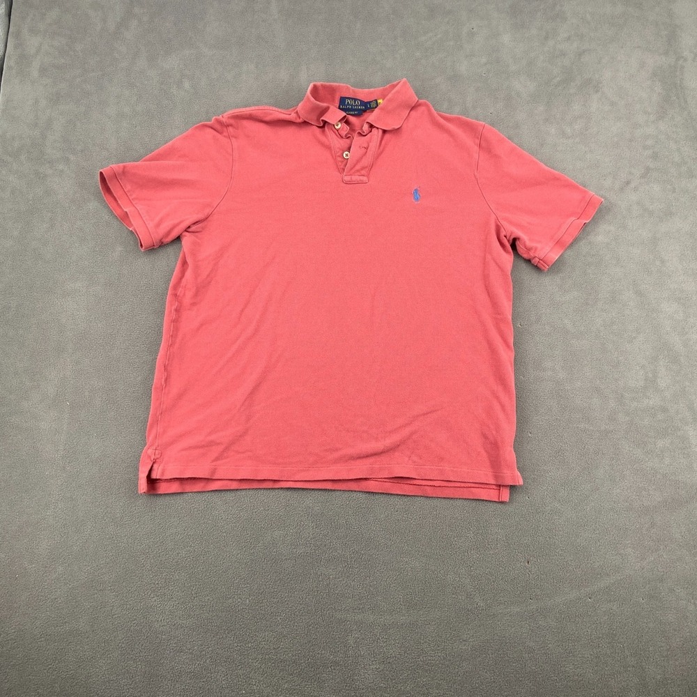 Polo Ralph Lauren Polo Shirt Mens Large Pink Classic Fit High Low Slit Pony Logo